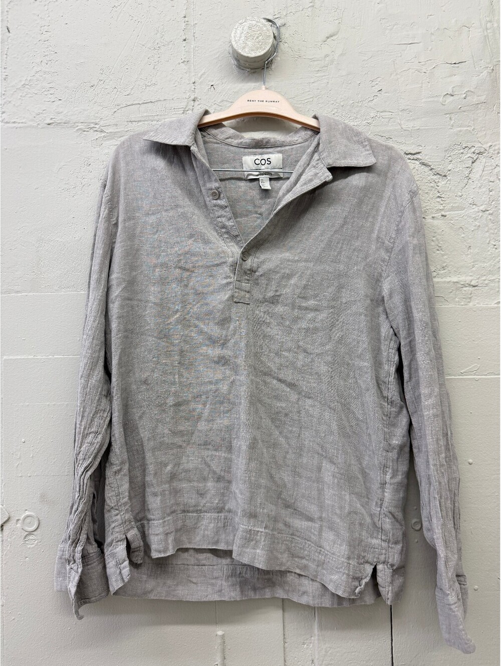COS Men's Gray Linen Cotton Blend Long Sleeve Shirt